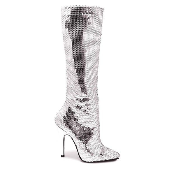 NWOT: ELLIE SPARKLY KNEE HIGH SILVER BOOTS - Picture 3 of 7